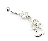 316L Surgical Steel 14g Double Heart Dangle Navel Belly Ring Body Jewelry+Belly Retainer