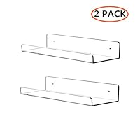 CY craft Acrylic Floating Bookshelf 15 Inch,Clear Invisible Wall Bookshelves Ledge Book Shelf and Small Toy Display Shelf Wall Mounted,5MM Thick,2 PCS