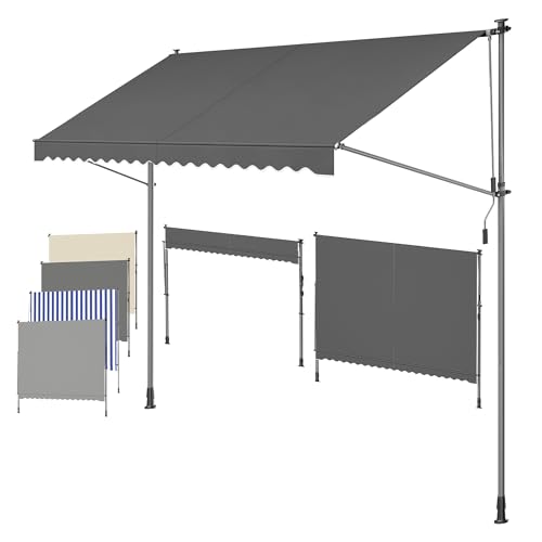 SONGMICS GSA402G02 Retractable Awning Manual Awning Height Adjustable with Crank for Balcony, Garden, Terrace, 400 x 180 cm, Charcoal Grey