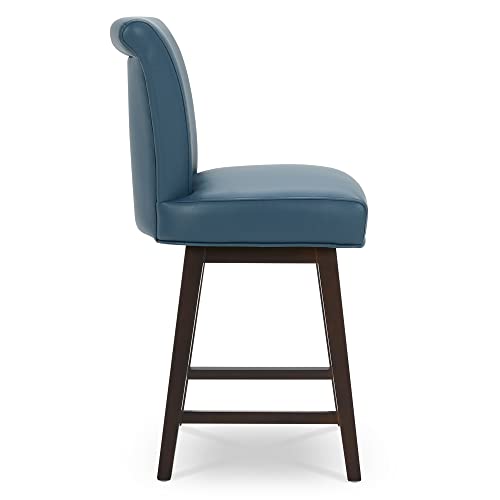 CHITA 26 Inch Counter Height Swivel Bar Stools Set of 2, FSC Certified Modern Upholstered Faux Leather Swivel Barstool Chair with Back, Blue