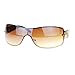 Womens Elegant Rimless Shield Wrap Luxury Designer Sunglasses Gold - Brown