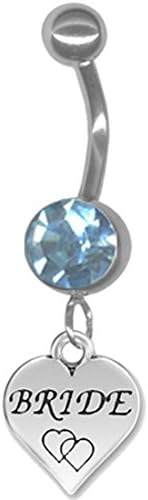 14g 5/16 Aqua Heart Bride Wedding Belly Button Ring