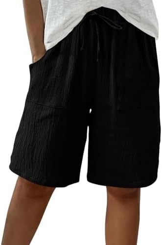 Bermuda Shorts for Women Knee Length Cotton Linen Wide Leg Gauze