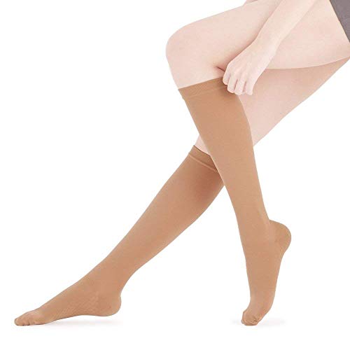 Fytto 2120 Women’s Compression Socks, 20-30mmHg Microfiber Support Hosiery for Varicose Veins, Lymphedema, DVT and Aching Leg, Knee High, Nude, Large
