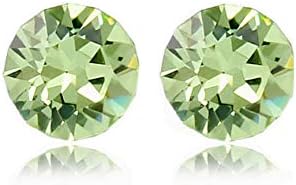 AVECON 925 Sterling Silver Birthstone Stud Earrings with 4mm Round Cut Austrian Crystal Best Gift for Women Girls (August - Green Peridot)