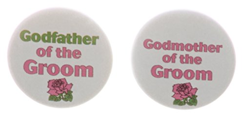 Set 2 Godmother Godfather of the Groom Pink Rose 2.25' Large Pinback Buttons