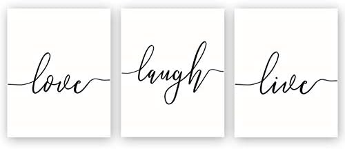 Love Live Laugh Quote Wall Art Modern Saying Art Print Black and White Motivational Word Art Poster,Set of 3（8″ x10″ ） Minimalist Canvas Art Painting Wall Decoration Warm Home Decor