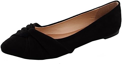 Elegant Footwear Women's Classic Pointed Toe Knot Slip-On Ballet Flat (7 B(M) US, Black)