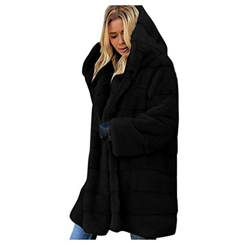 Womens Faux Fur Hooded Coats 2019 Winter Warm Thick Parka Long Overcoats Shaggy Shearling Jacket - Limsea Black