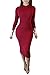 Pink Queen Winter Dresses for Women Turtleneck Longsleeve Knee Length Bodycon Midi Sexy Holiday Dress S Dark Red