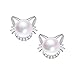 Sterling Silver Cat Earrings Freshwater Pearl Stud Earrings for Women