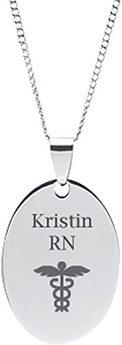 Stainless Stee Personalizedl Engravable Nurse Symbol Oval Pendant on 18" Chain