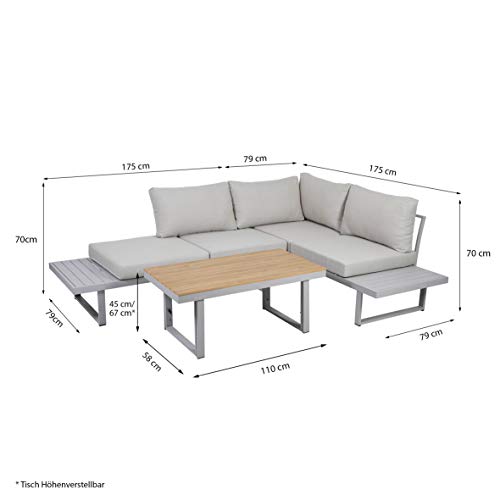 Greemotion Lounge-Set Aruba aus Aluminium für 4 Personen, 3-teilig, Grau Mittel – Bild 3