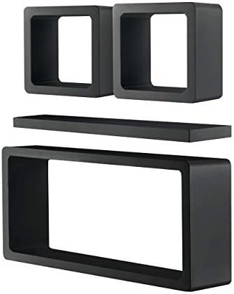 falcon kraft Wall Décor Shelves Set [4 Pieces] | 2 Floating Shelf Cubes, 1 Rectangle & 1 Ledge Shelf | Durable, Hanging Wall Mount Home Décor Shelf Set for Living Room (Black)