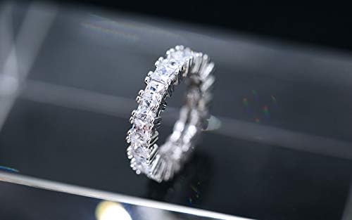 Rnydrny 18K Rhodium Plated Eternity Oval Cut Cubic Zirconia Cut Created-Gemstone Ring Silver CZ Simulated Diamond Wedding Engagement Band Ring (7)