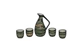 Glazed Ceramic 5 Pcs Japanese Sake Set In Wooden Gift Box