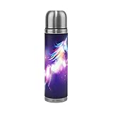 ALAZA Unicorn Owl Stainless Steel Water Bottle Leak-Proof Double Walled Vacuum Insulated Travel Coffee Mug Genuine Leather Cover 17 Oz