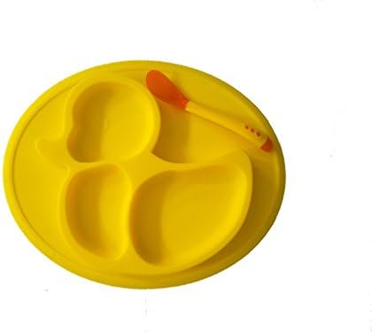 Silicone Suction Placemat-Yellow Toddler Feeding Tray with Spoon