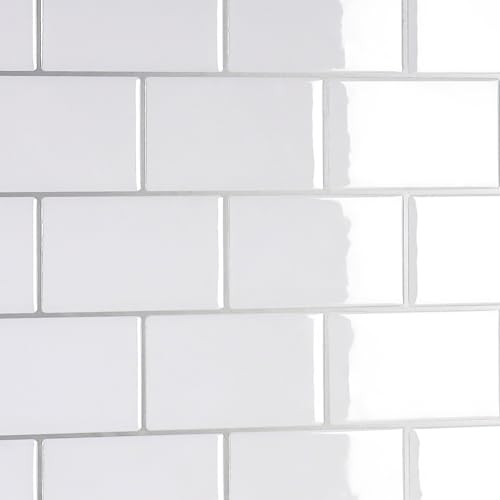 CRE8TIVE Peel and Stick Tile Backsplash 12x12 Inch - PU Gel Surface Ceramic Look Subway Tile, Self-Adhesive Removable PVC Tiles for Kitchen Backsplash, Bathroom, Laundry Room (4-Pack, Pure White)