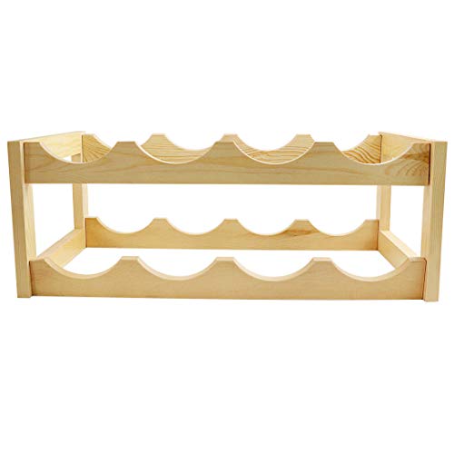 LadyRosian 8 Bottles Wine Rack 2 Tier Nature Bamboo Wine Display Rack,Free Standing and Countertop Wine Storage Shelf