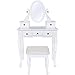 Best Choice Products Bedroom Makeup Cosmetic Beauty Vanity Hair Dressing Table Set w/ Adjustable Oval Mirror, Padded Stool Seat, 5 Drawer Storage Organizers - White