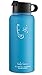 Swig Savvy Sports Water Bottle, Vacuum Insulated Stainless steel, Double Wall, Wide mouth 2 Leakproof Lids, Storage Sleeve - 32oz (Blue)