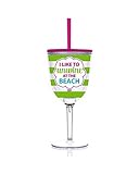Unwine at the Beach 13 oz Insulated Wine Glass Slant Lid Straw