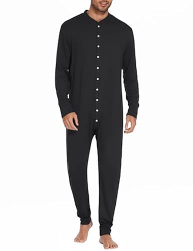 Ekouaer Adult Onesie for Men Button Front Base Layer One Piece
