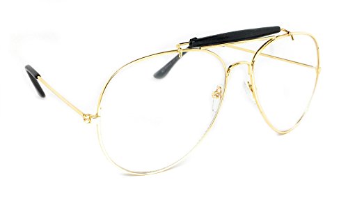 WebDeals - Clear Lens Aviator Eyeglasses Classic Retro Metal Frame... (Gold Frame, Black Top Bar) - Thumbnail 2