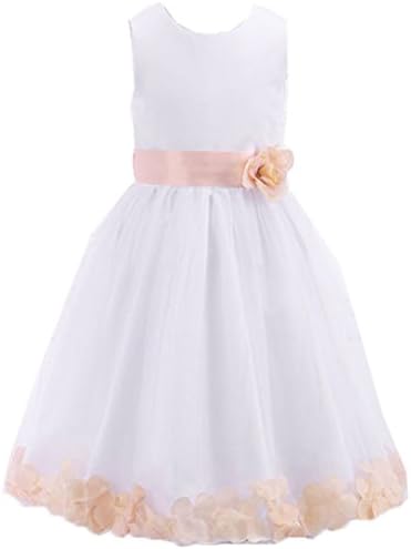 Little Girls Petals Girls Wedding Flower Girl Birthday Party Dress Peach 6-7