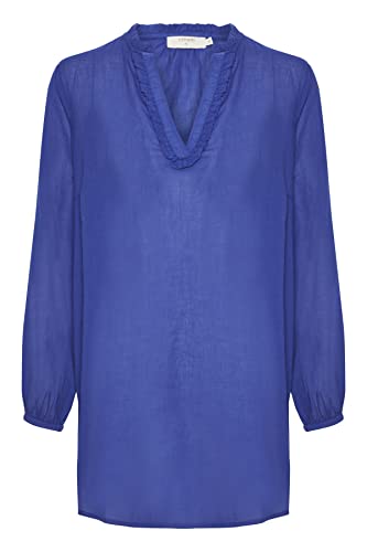 Cream Women's Blouse Tunic Longline V-Neck Frill Details Long Sleeves Camisa, Sodalite Blue, 34 De Las Mujeres
