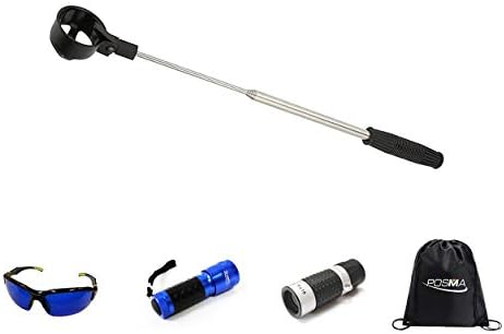 POSMA BR050A4 Golf Telescopic Golf Ball Retriever Finder Set with Ball Retriever Ball Finder Glassese, Ball Finder Torch, Golf Ranger Finder Carry Bag