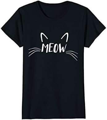 Womens YOLOSGEN Cute Cat Face Shirt. Whiskers and Meow T-Shirt Small Black