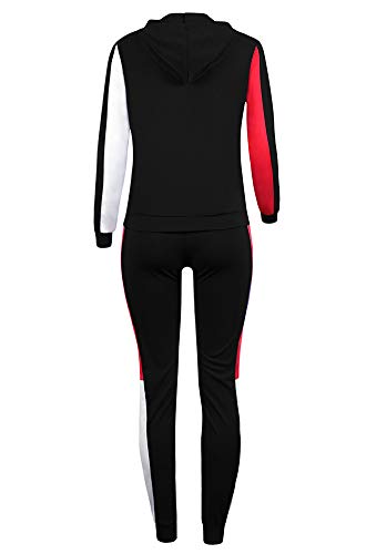 Deloreva Women Two Piece Outfits - Long Sleeve Zip Up Jacket Jogging Suit Pant Set Activewear Jumpsuit Black S