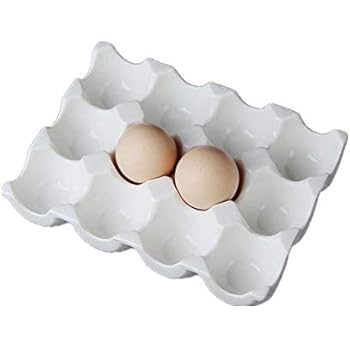 Leoyoubei Pretty Ceramic Egg Plate, Kitchen Restaurant Fridge Storage and Cookable Egg Porcelain Decorative Crate White (12 lattice egg holder)