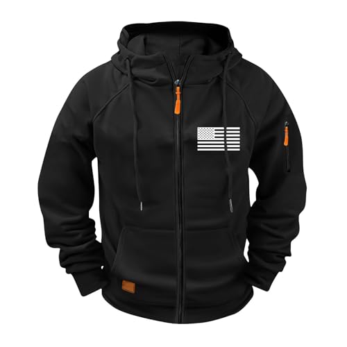 Mens Hoodies Zip Up Hoodies for Men UK, Lightweight Full Zip Up Winter Jumper, Soft Fleece Lined Warm Hoody with Pockets and Adjustable Drawstrings Black Up Hoodie