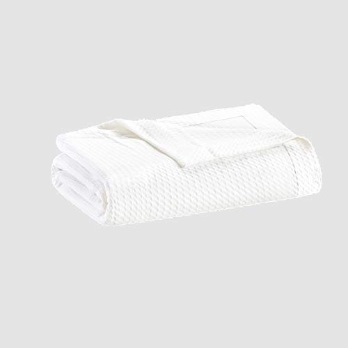 Madison Park Egyptian Cotton Luxury Blanket White 108x90 King Size Knit Premium Soft Cozy 100% Cerified Egyptian Cotton For Bed, Couch or Sofa
