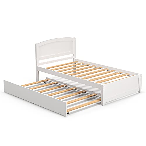 TOLEAD Daybed with Trundle, Twin Size Pull Out Bed, Solid Wood