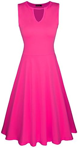 ININ Women's Sleeveless Casual Keyhole Neck Cocktail Party Dress(Rose,L)