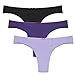 Ekouaer Bikini Panties Women's Pack of 3 Laser Cut Thongs, Black/Purple/Light Purple, Medium / 6