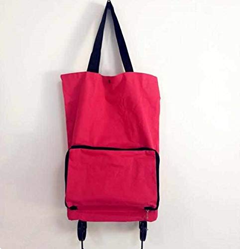 Falytemow Foldable Shopping Trolley Bag with Wheels Oxford Fabric Collapsible Bags Folding Reusable Grocery Tote Bags Foldable Shopping Grocery Cart for Women Travel Home Kitchen Supermarket (Red)