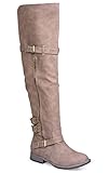 Twisted Women's Layla Wide Width/Wide Calf Over the Knee Faux Leather Riding Boot with Buckle Straps - TAUPE, Size 10