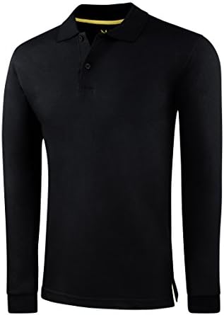 Men's Slim Fit Long Sleeve Jersey Polo Shirt - Black,X-Large