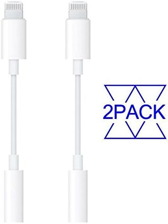 [ 2 Pack ] Headphone Adapter to 3.5mm earbuds Jack Adapter Earphone for Apple iPhone 7 and 7 Plus Lightning Connection Converter - White