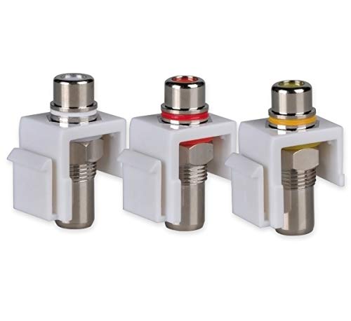 HTTX RCA Keystone Jack Inserts, RCA Connector Female to Female Coupler for Wallplate [1-Pack, 1Red & 1White & 1Yellow] - Thumbnail 4