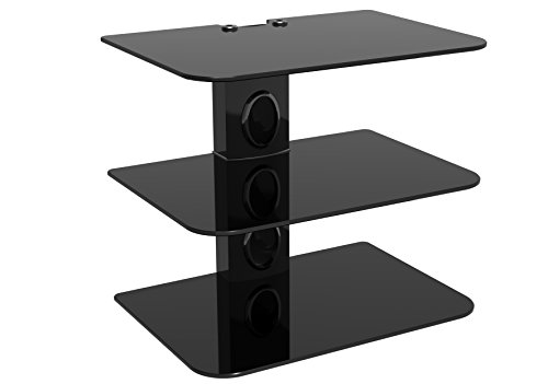 Gold Line 3 x Black Floating Shelves with Strengthened Tempered Black Glass for DVD Players/Cable Boxes/Games Consoles/TV Accessories - Thumbnail 7