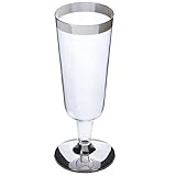 Efavormart 55pcs - Silver Rimmed 6oz Disposable Plastic Champagne Glass