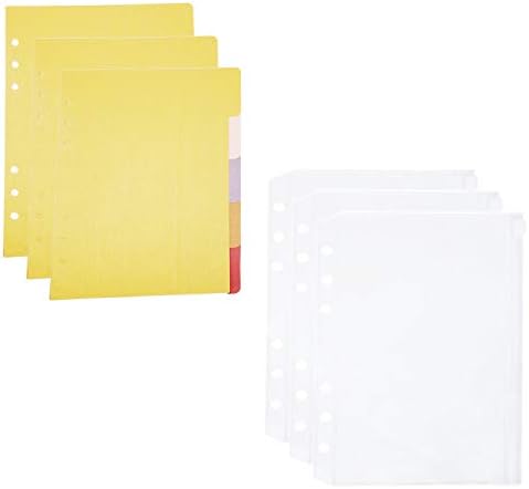 Warmsky 3pcs Translucent Plastic A5 Size Zip Closure Envelope Binder Pocket Bill Pouch with 3 Set A5 Size Paper Divider Index Page Tab Cards for 6-Holes Ring Notebook Binders