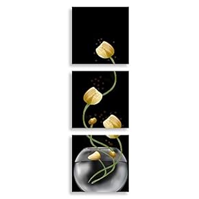3 Panel Flower in Black Background Home Wall...
