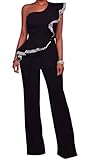 Mr.Seven Women's Sexy One Shoulder Ruffles High Waisted Long Wide Leg Jumpsuits Rompers